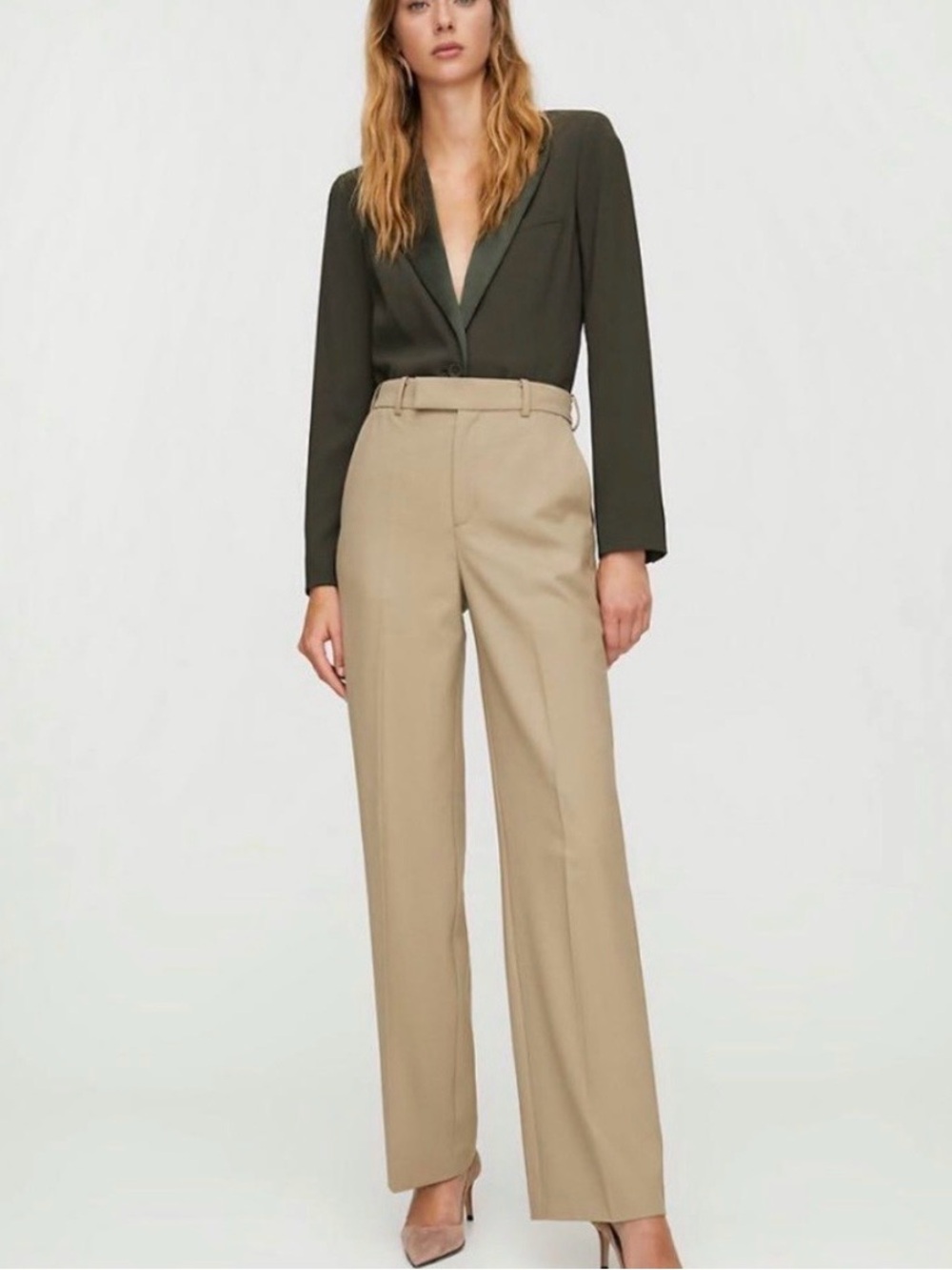 Aritzia Babaton Agency Pant 12 Wool Blend Trousers Career Corporate Tan Beige